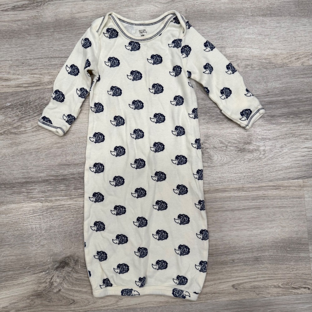 Touched by Nature Organic‎ Cotton Hedgehog Baby Gown Cream Navy 0-6M